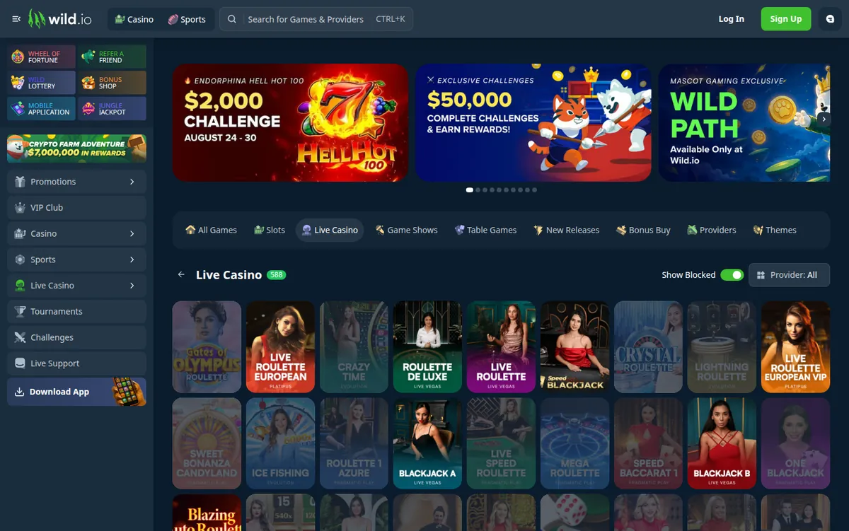 Wild.ion live-kasino, jossa ruletti- ja blackjack-pöydät